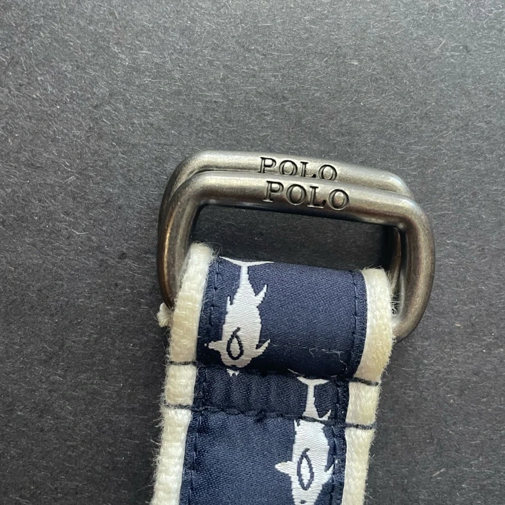 Ralph Lauren Polo Youth Belt Sharks Fish Bones Ribbon Double D Ring 33
